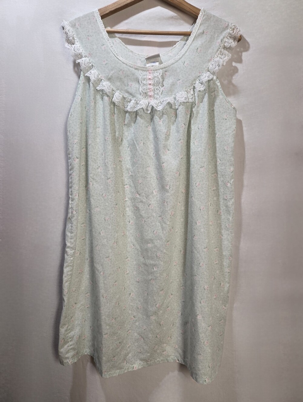 90s Mint Green Floral Lace Trim Nightgown Cottagecore Sleepwear Simply Basic